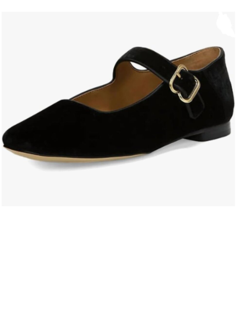XYD Black Velvet Comfy Square Toe Mary Jane Flat Single Strap Buckled Dress Shoe